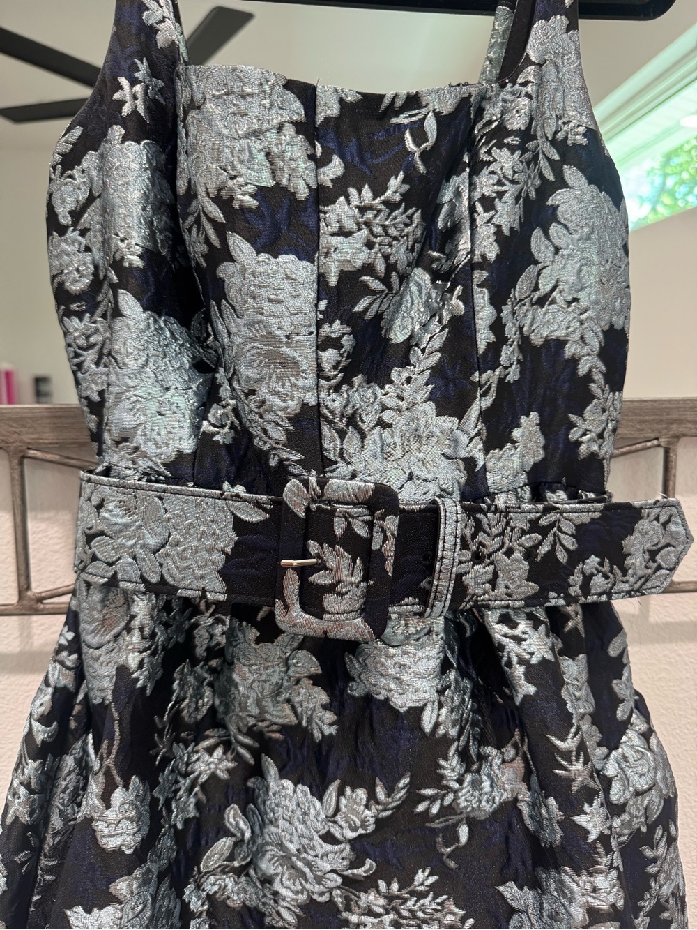 ANTONIO MELANI Black and Silver Floral Belted Midi Dress - Picture 2 of 5